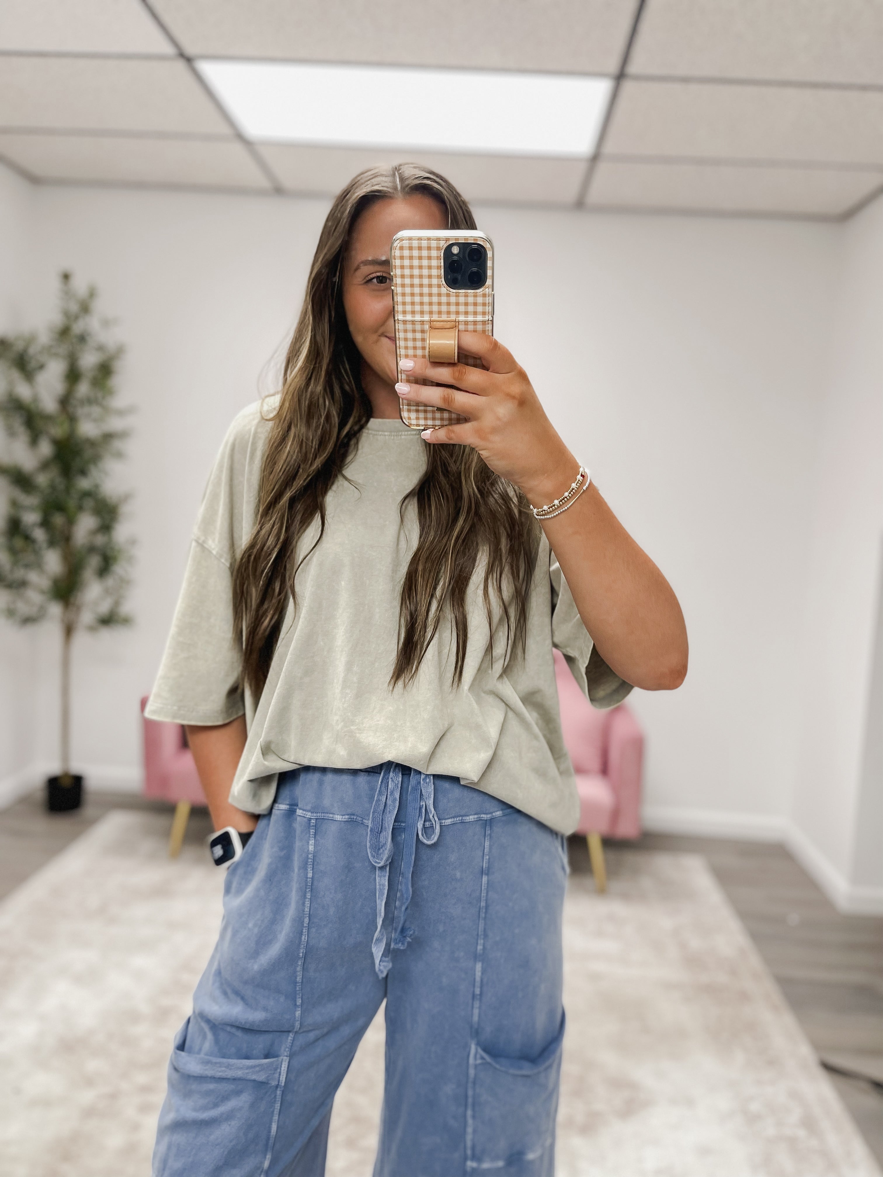Mineral Wash Wide Leg Pants - DENIM