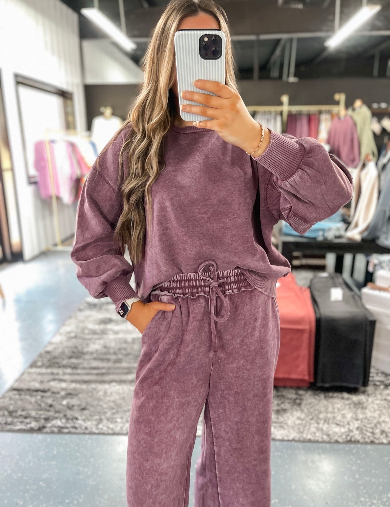 Everyday Acid Wash Pullover - Plum