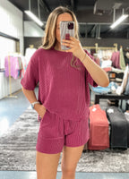 Raised Rib Tee + Shorts Set - Wine