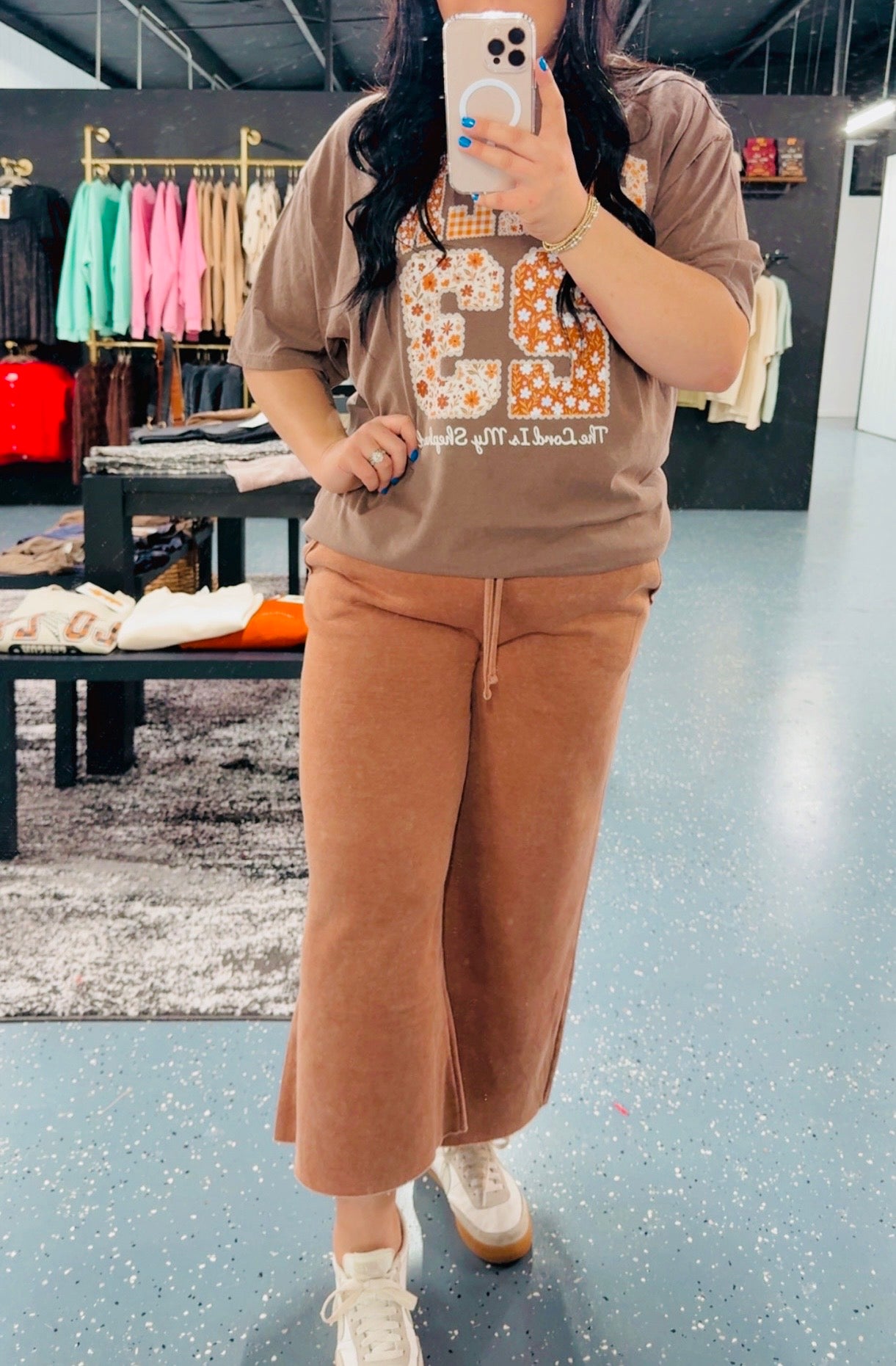 Acid Wash Palazzo Sweat Pant - Rust