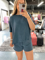 Raised Rib Tee + Shorts Set - Navy