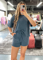 Raised Rib Tee + Shorts Set - Navy