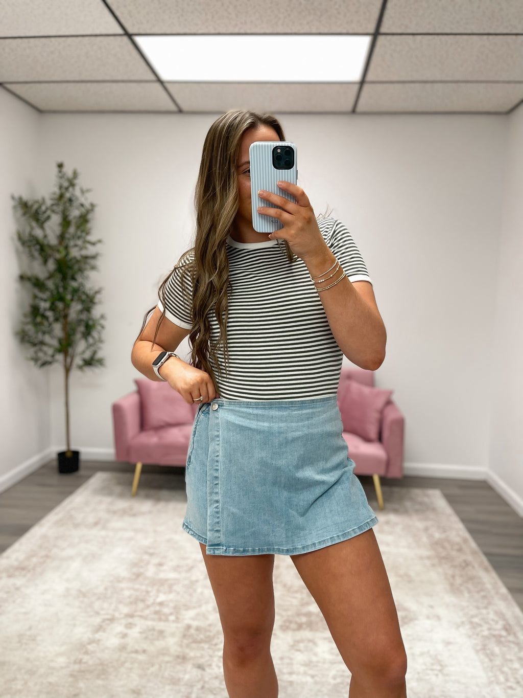 Classic Stripe Baby Tee - OLIVE