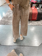 Acid Wash Ribbed Pants - Brown