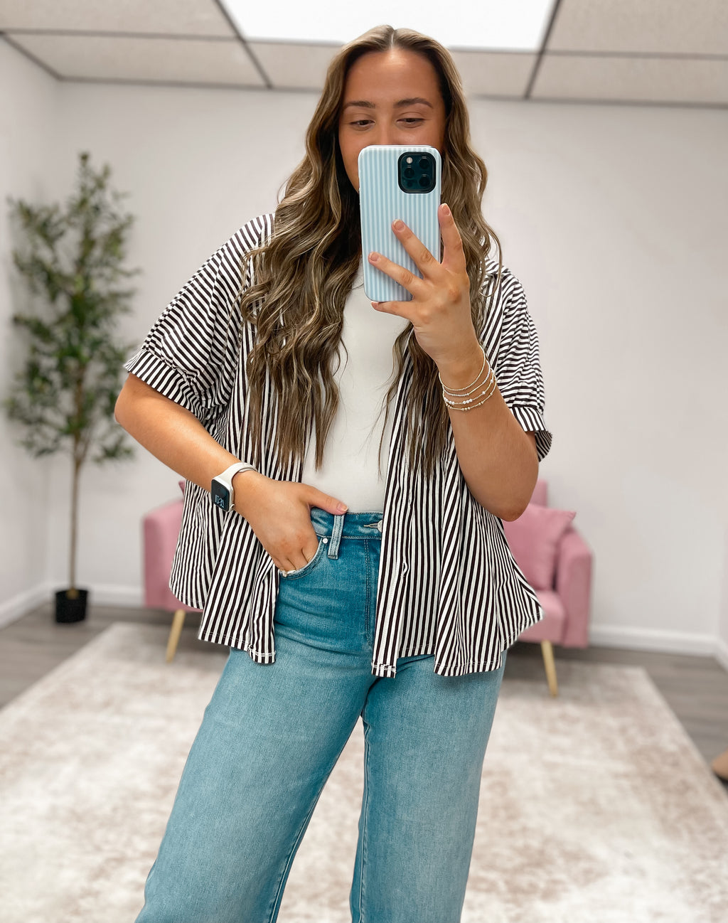 Mocha Stripe Oversized Button Down