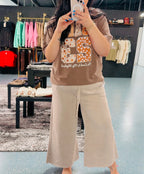 Acid Wash Palazzo Sweat Pant- Light Mocha