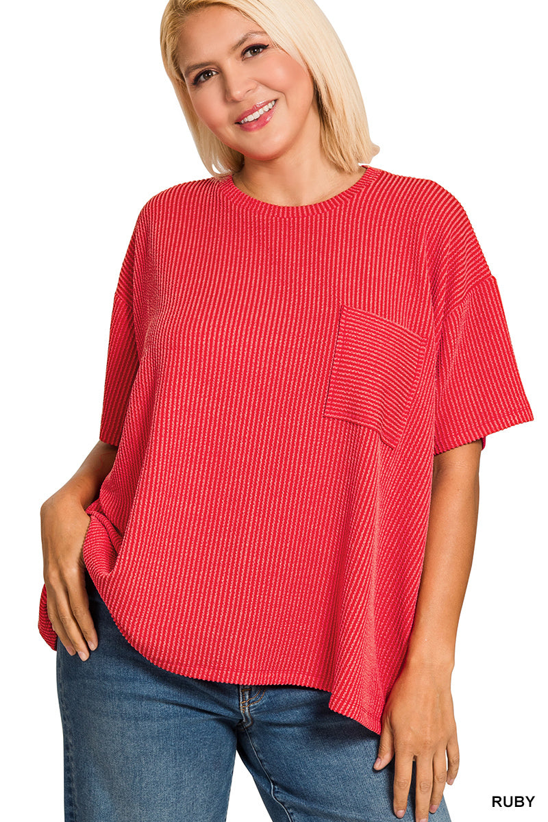 Raised Rib Pocket Tee (PLUS) - Ruby