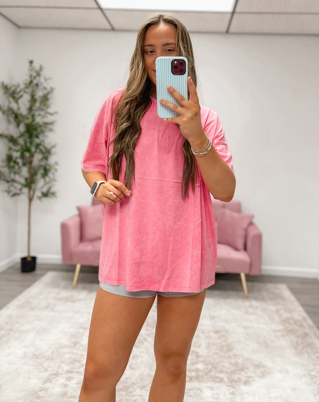 Everyday Acid Wash Oversized Tee - FUCHSIA