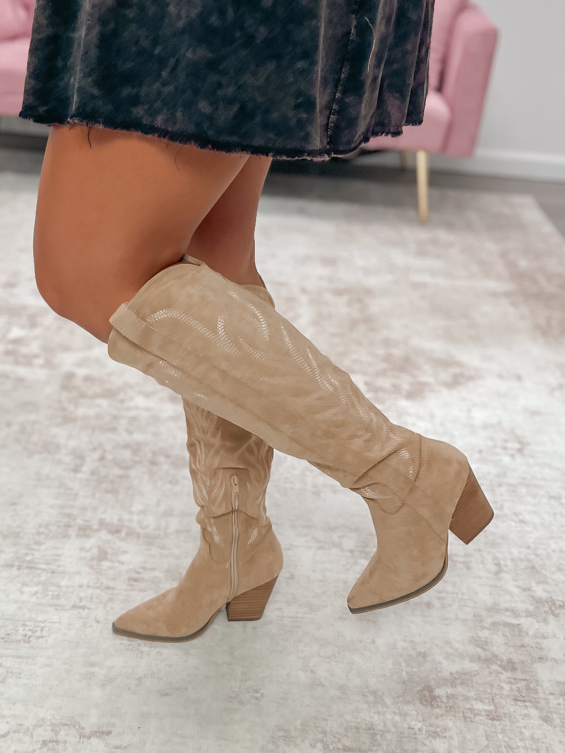 The Bronco Knee High Boots -Almond