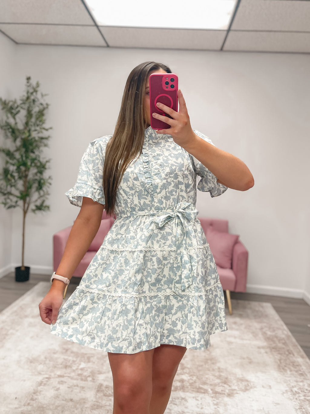RUFFLED BUTTON DOWN FLORAL MINI DRESS