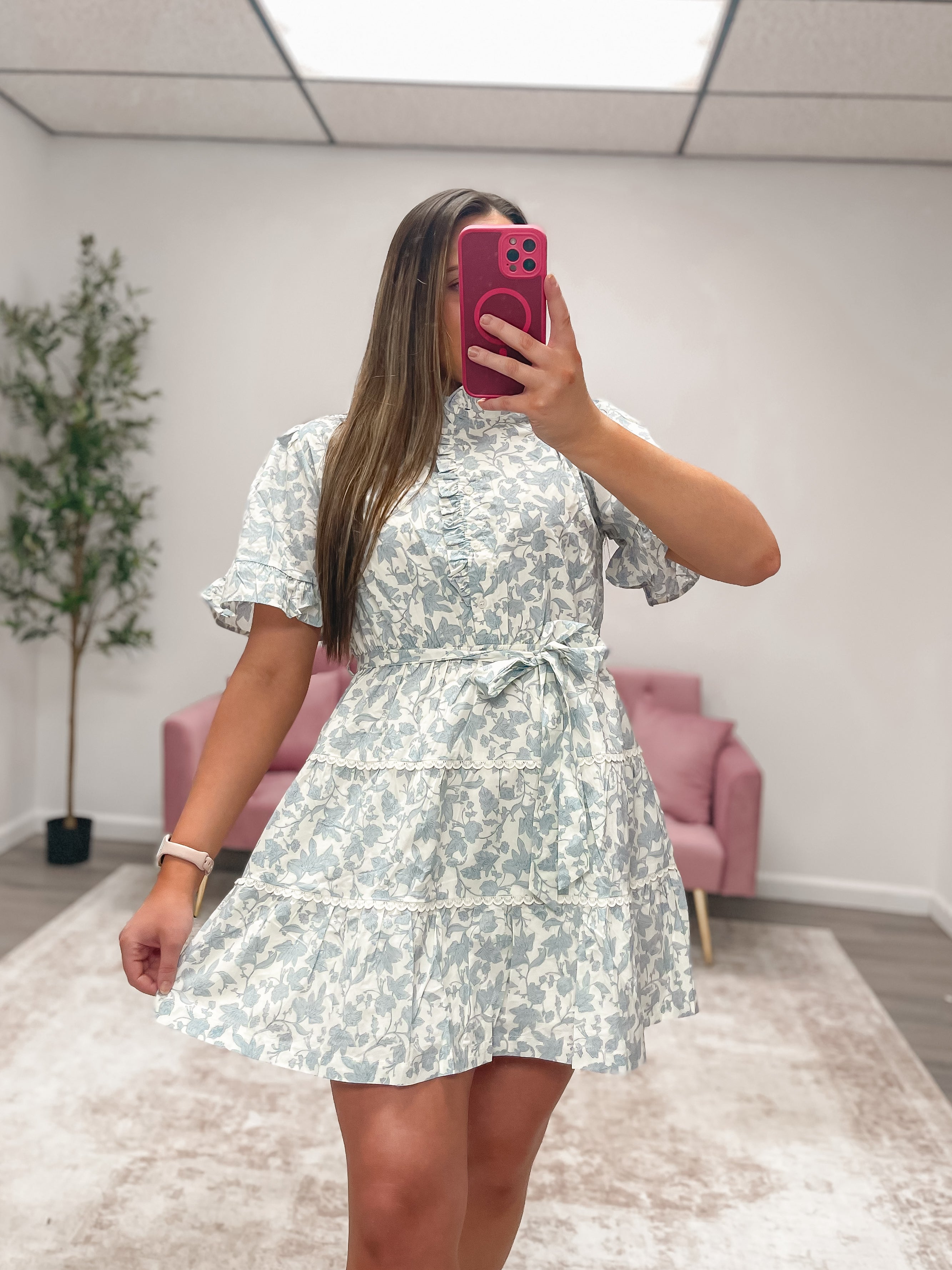 RUFFLED BUTTON DOWN FLORAL MINI DRESS