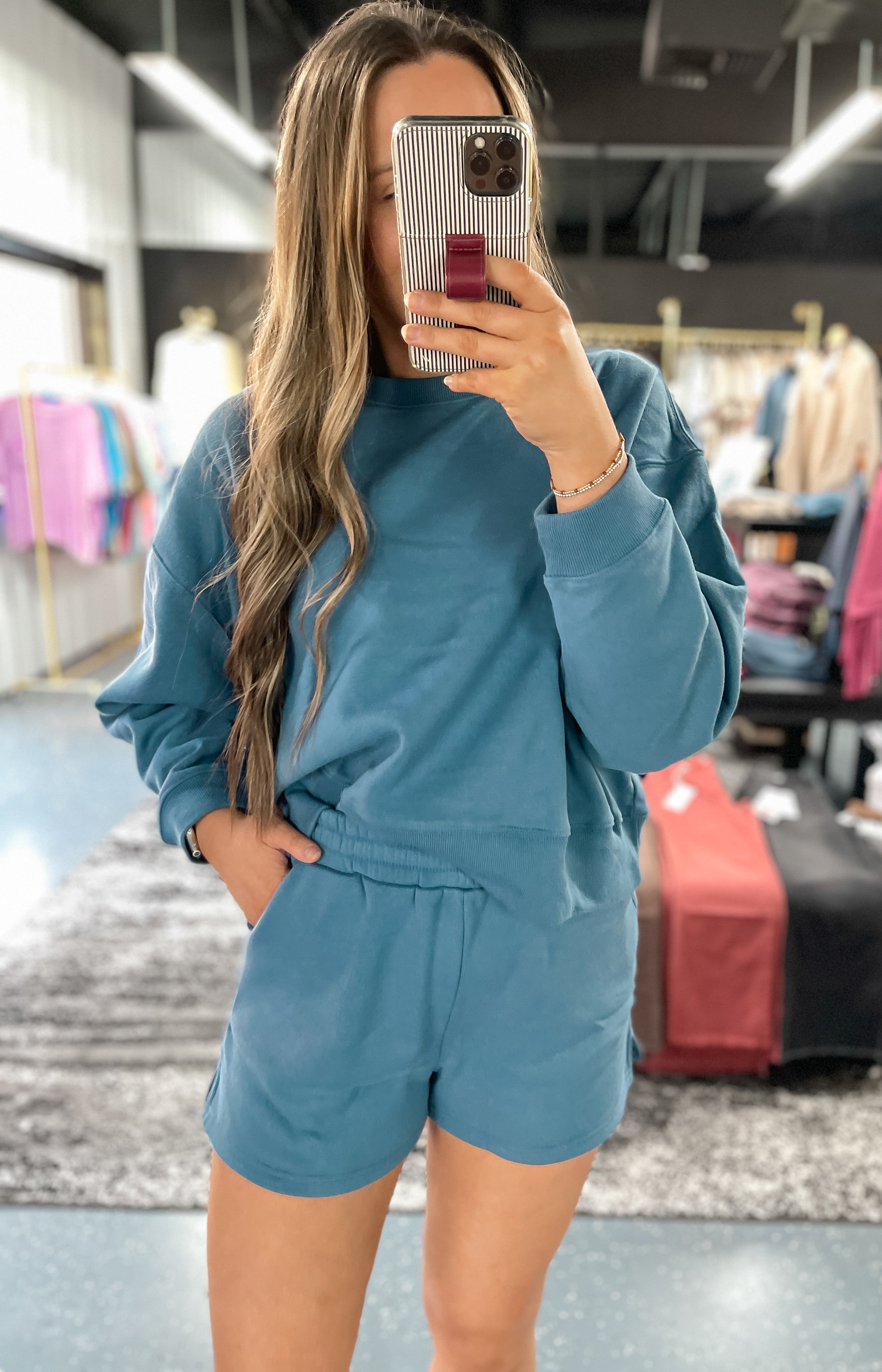 Fleece Sweat Shorts - Dusty Blue