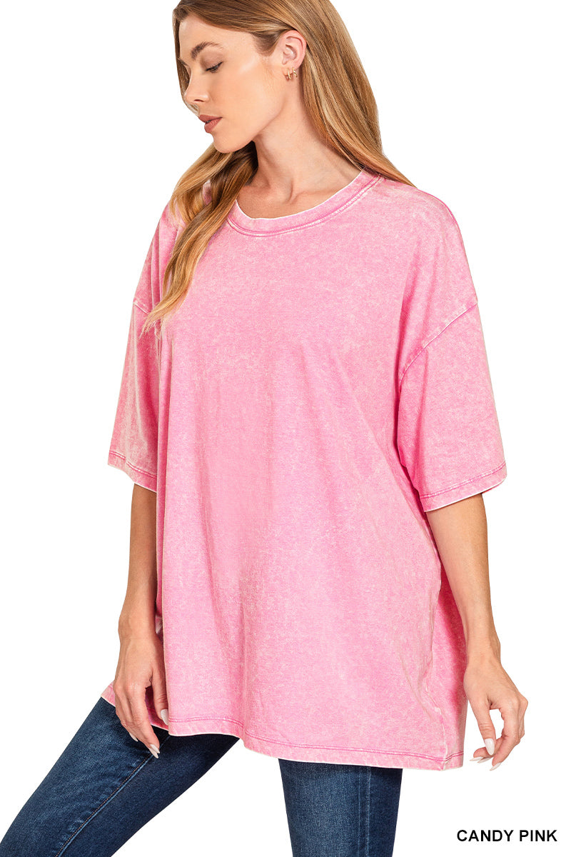 Everyday Acid Wash Oversized Tee - PINK