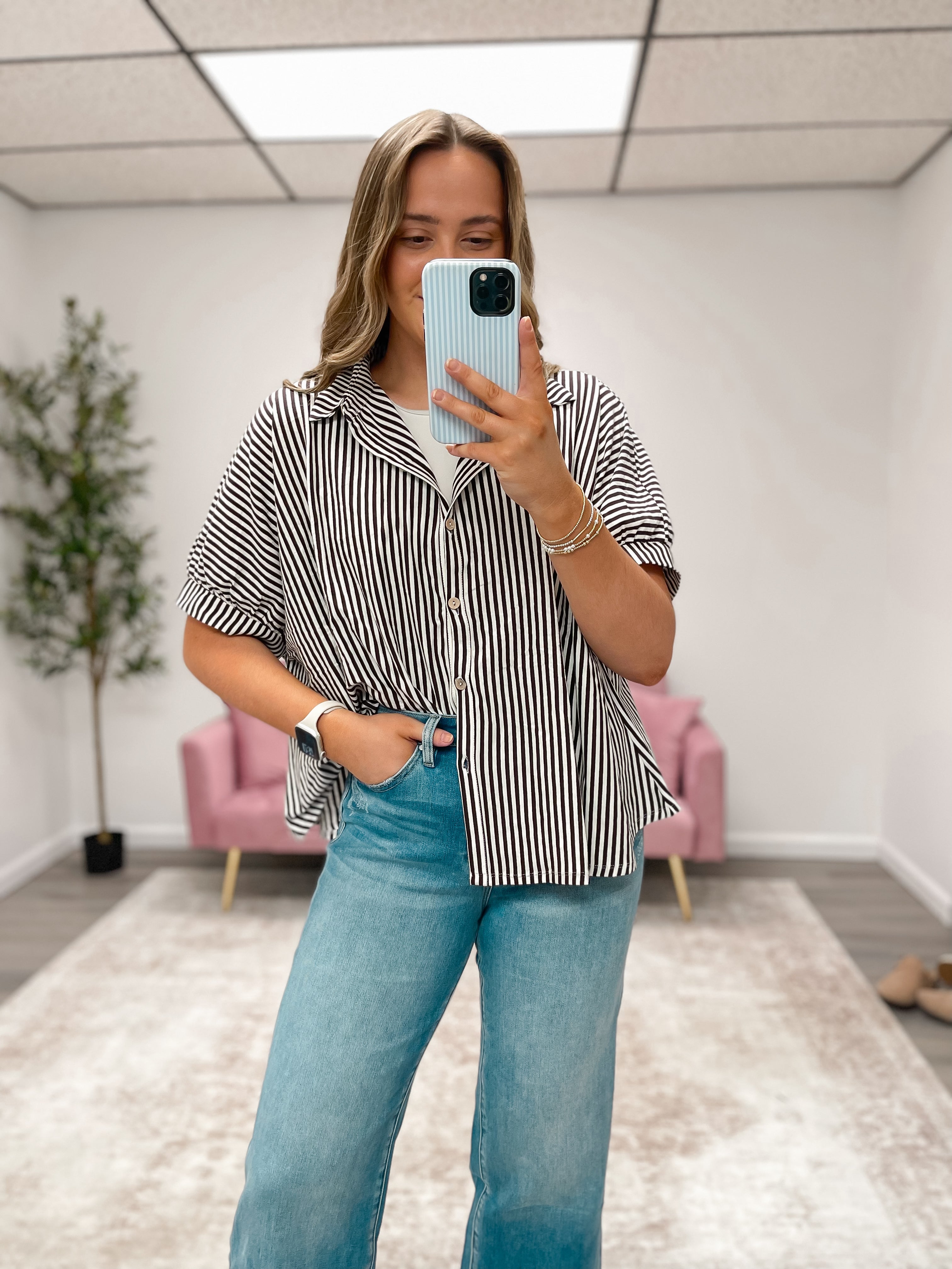 Mocha Stripe Oversized Button Down