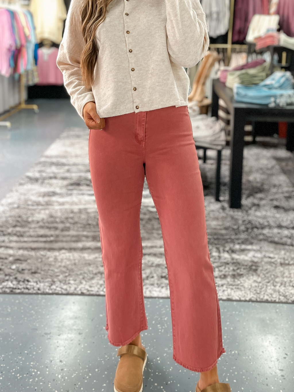 Ashton Wide Leg Denim Jeans - Terracotta