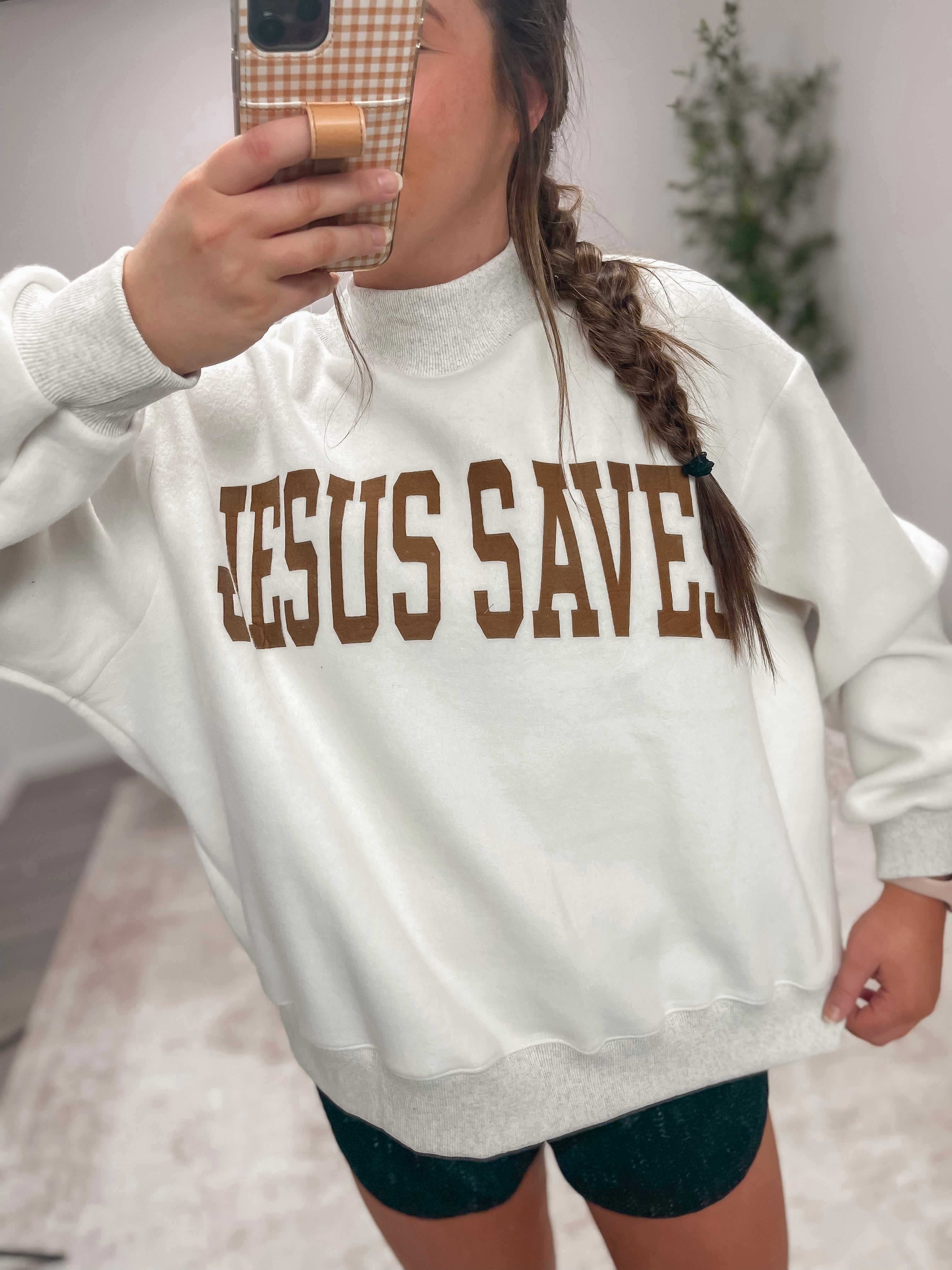 JESUS SAVES Reversible Mock Neck
