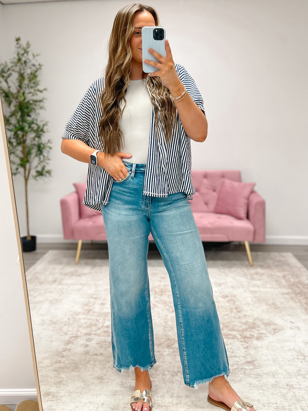 Navy Stripe Oversized Button Down