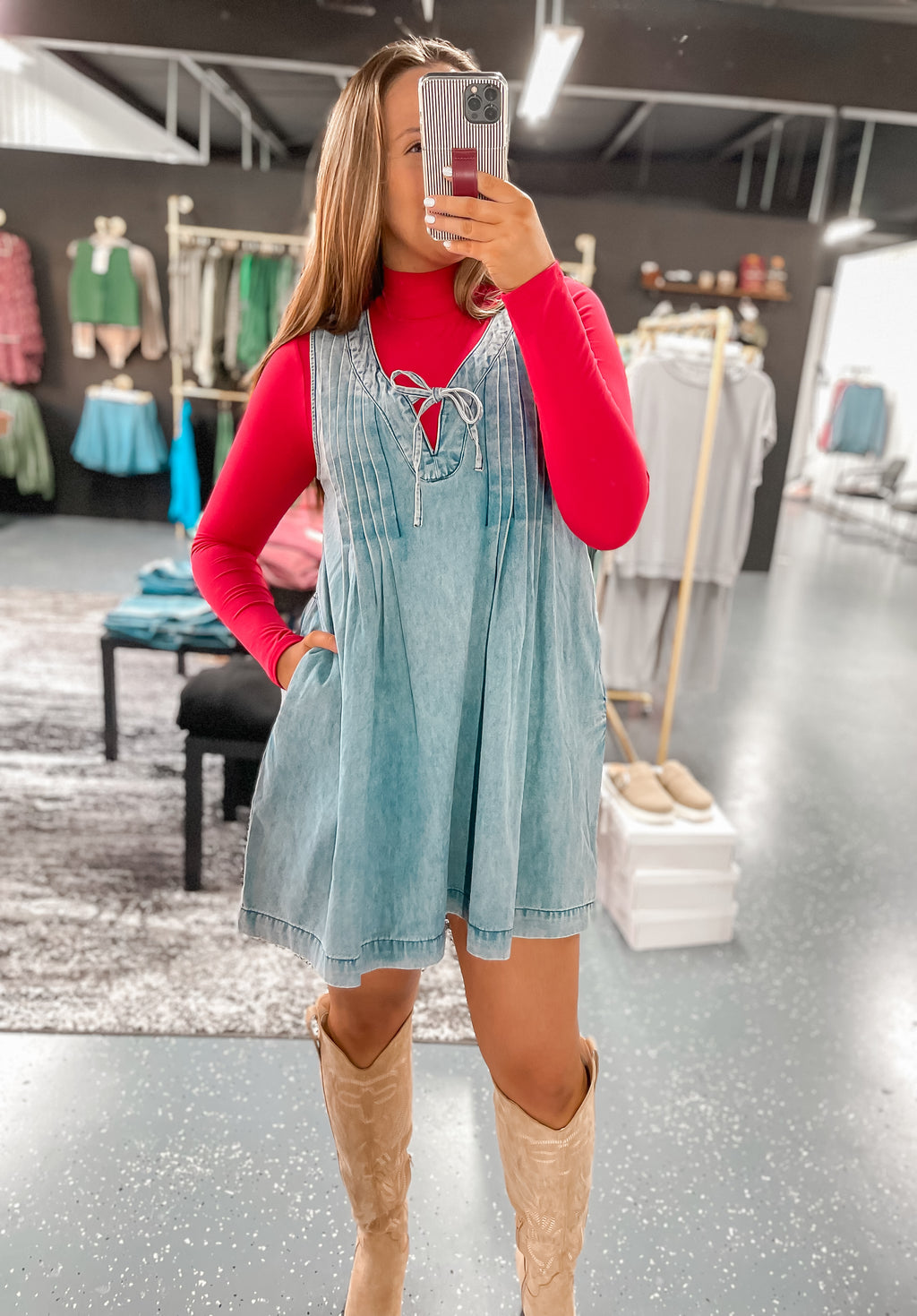 Pleated Denim Dress