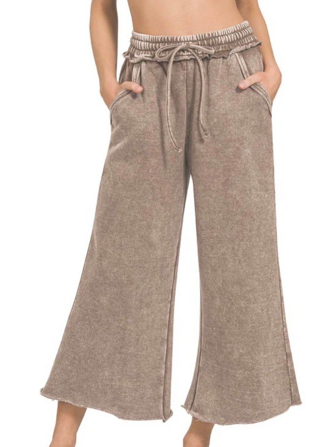 PLUS Acid Wash Palazzo Sweat Pant- Mocha