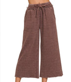 Acid Wash Palazzo Sweat Pant- Mahogany