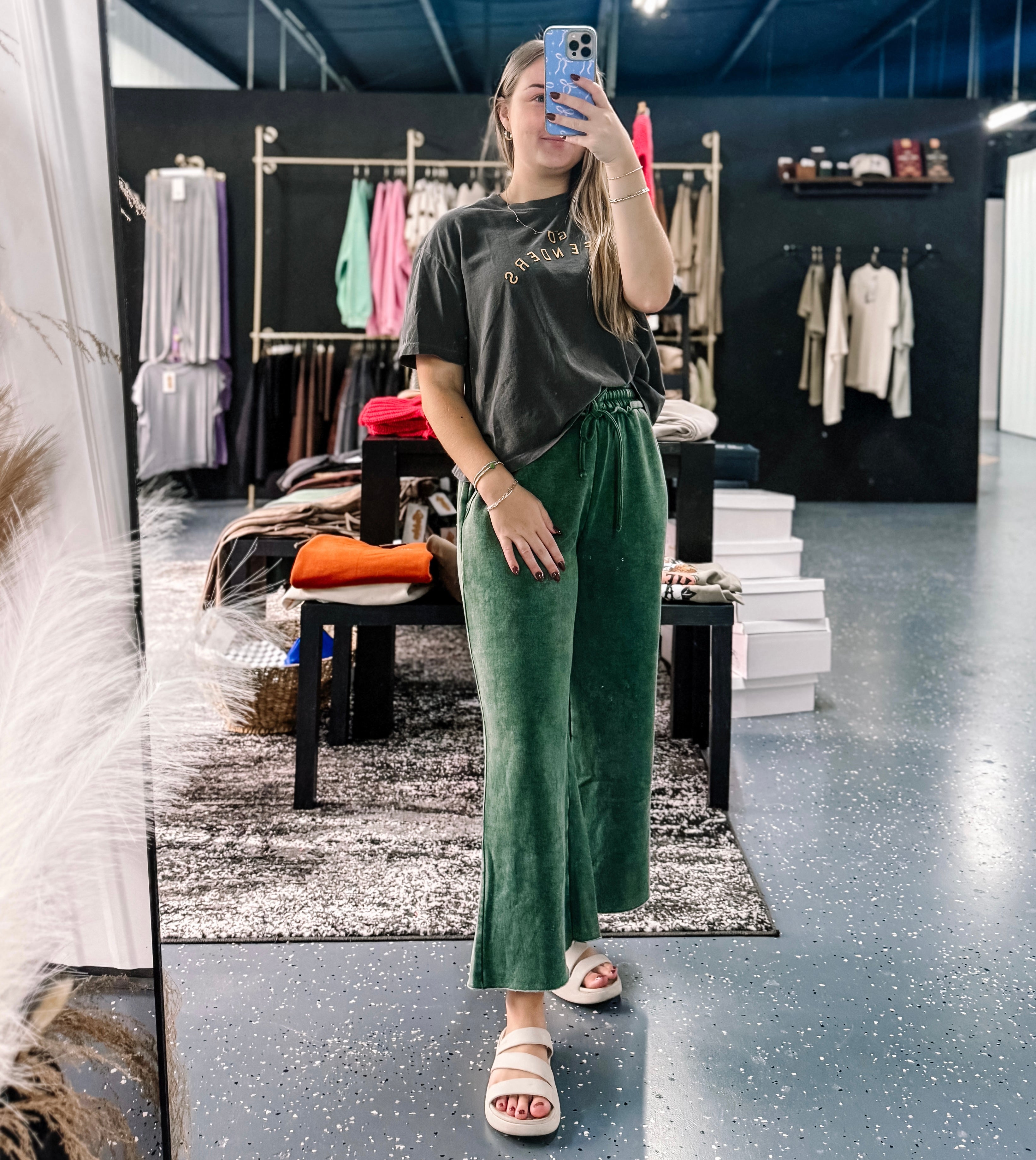 Acid Wash Palazzo Sweat Pant- Forrest