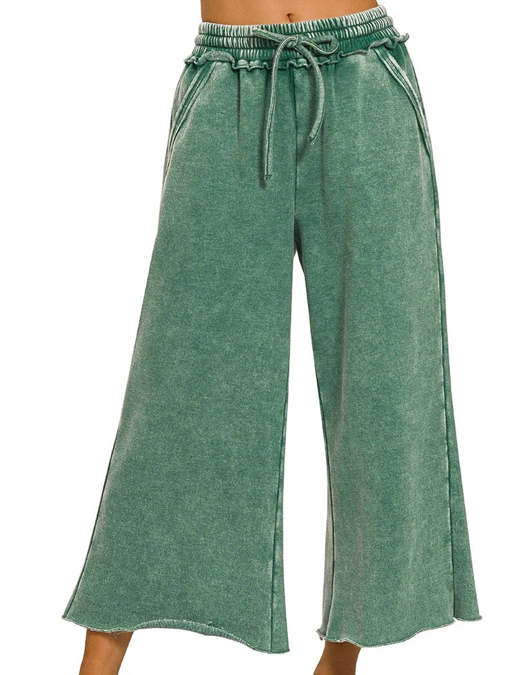 Acid Wash Palazzo Sweat Pant- Forrest
