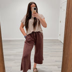 Acid Wash Palazzo Sweat Pant- Mahogany