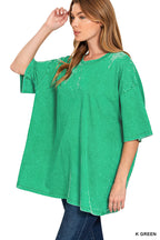 Oversized Mineral Wash Tee - Kelly Green