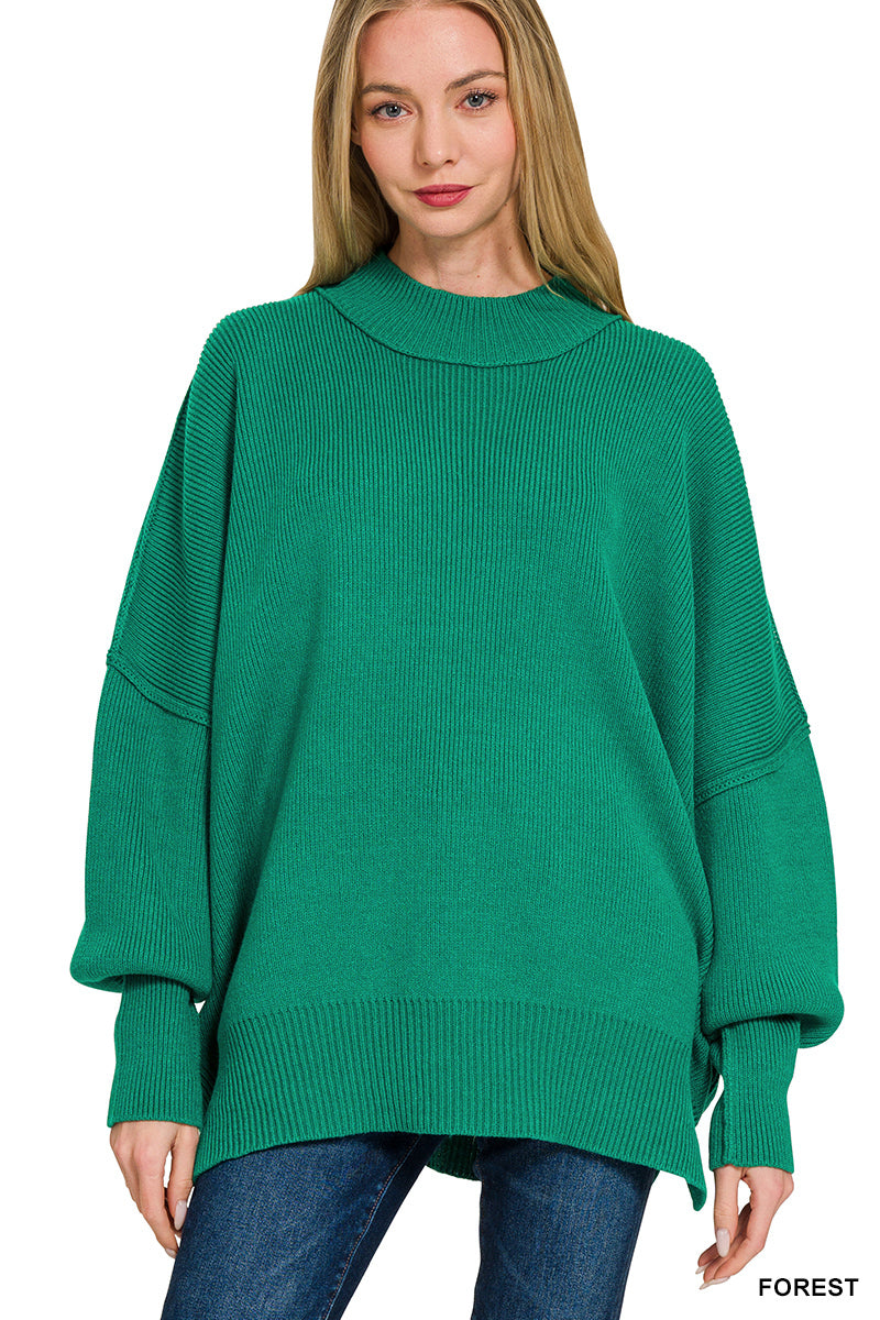 Side Slit Oversized Sweater - Kelly Green