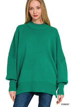 Side Slit Oversized Sweater - Kelly Green