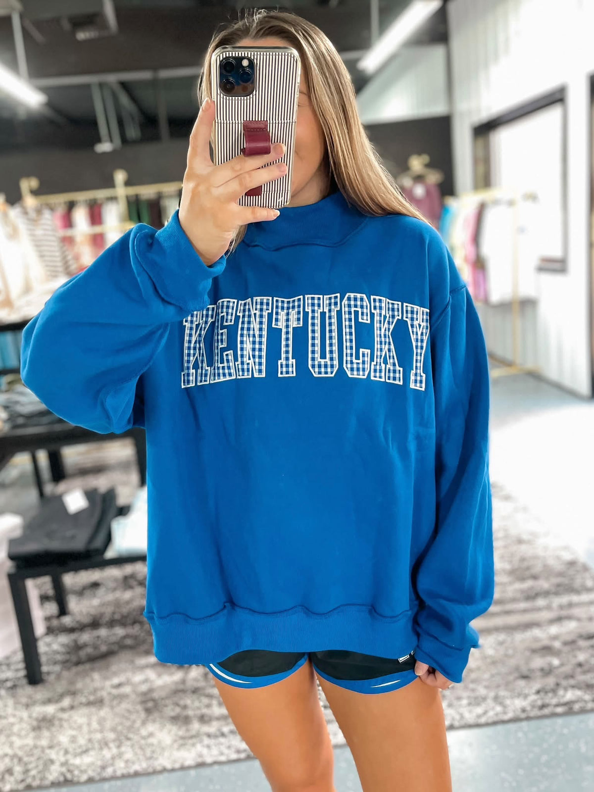 PRE ORDER- Kentucky Gingham Appliqué Mock-Neck Pullover