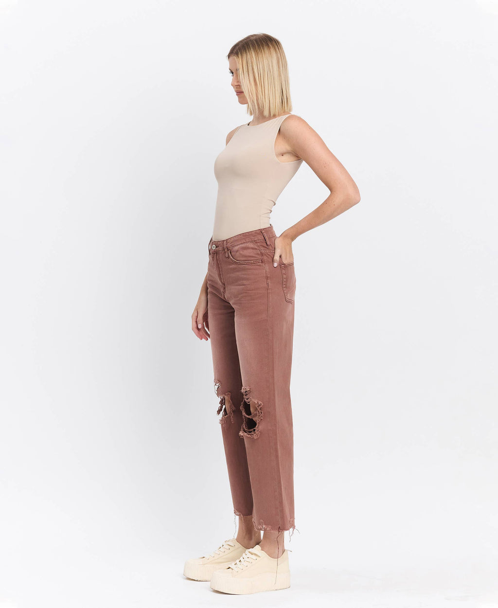 90'S VINTAGE SUPER HIGH RISE CROP FLARE JEANS