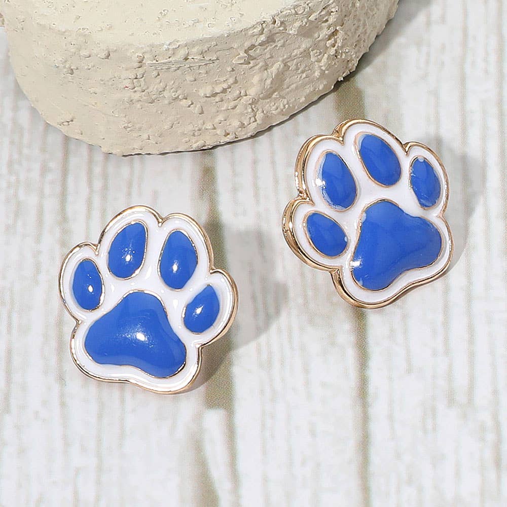 Enamel Game Day Paw Stud Earrings