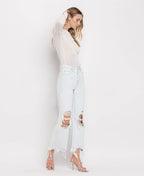 90'S VINTAGE SUPER HIGH RISE CROP FLARE JEANS