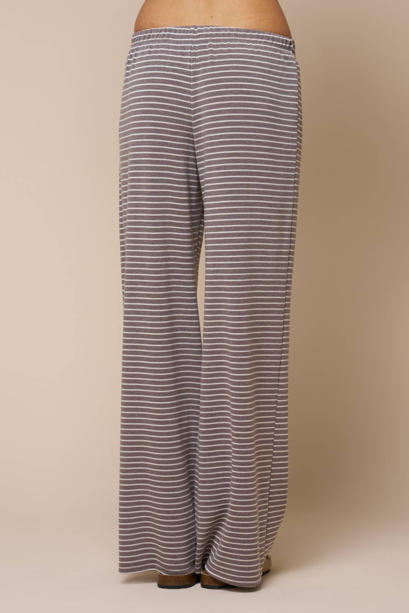 Stripe Print Pants W/ Contrast Elastic Waist
