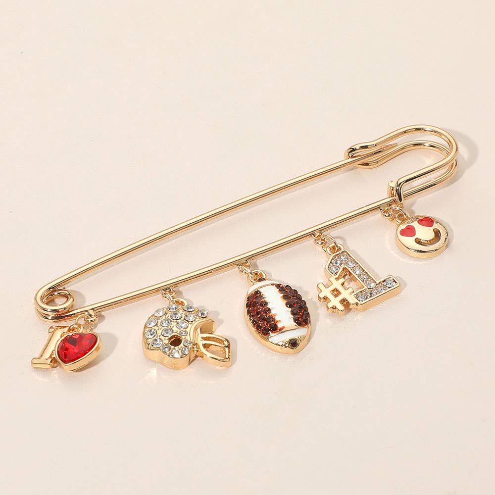 Football Theme Charm Safety Pin Brooch