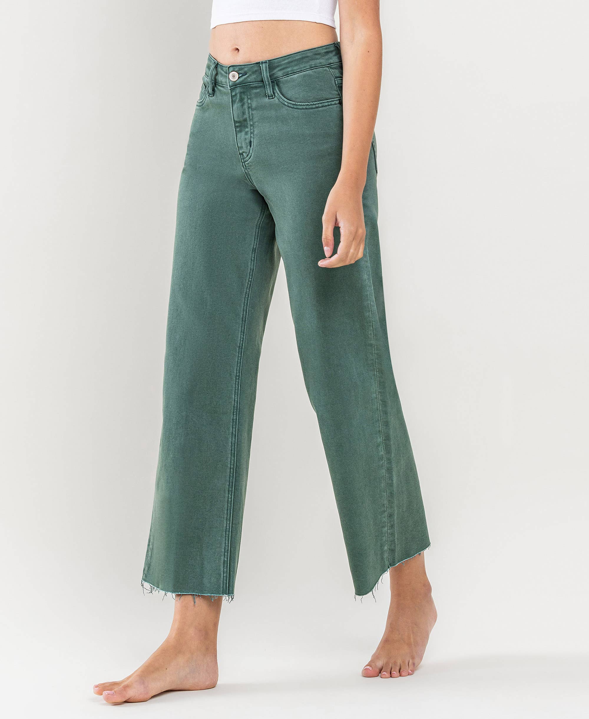 HIGH RISE CROP WIDE LEG JEANS