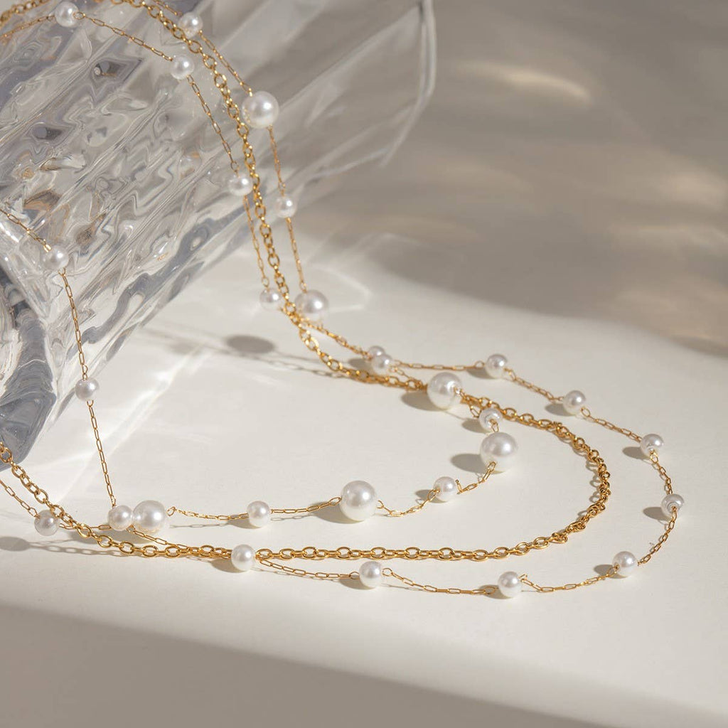 18K STAINLESS STEEL PEARL LAYER NECKLACE