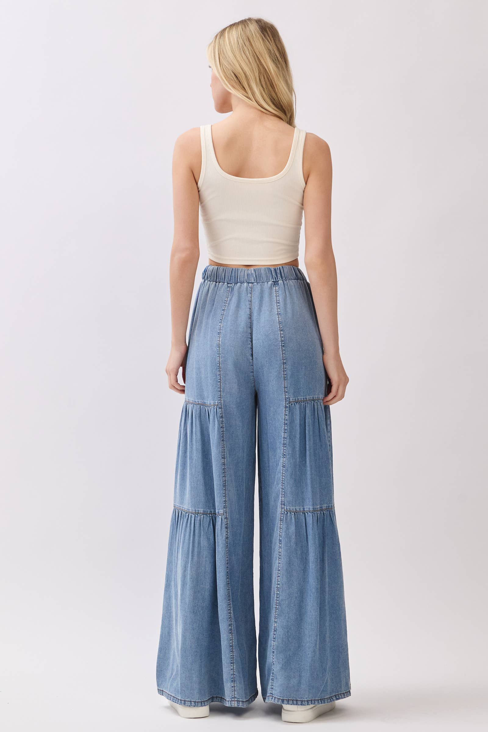 Chambray Mineral Washed Wide Leg Pants