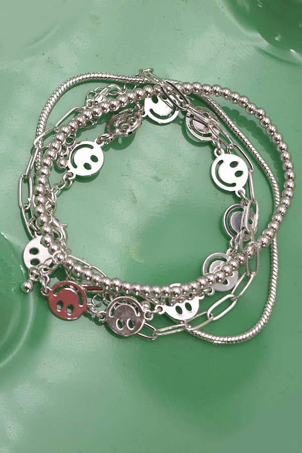 SMILEY BEAD SNAKE CHAIN 4 SET BRACELET