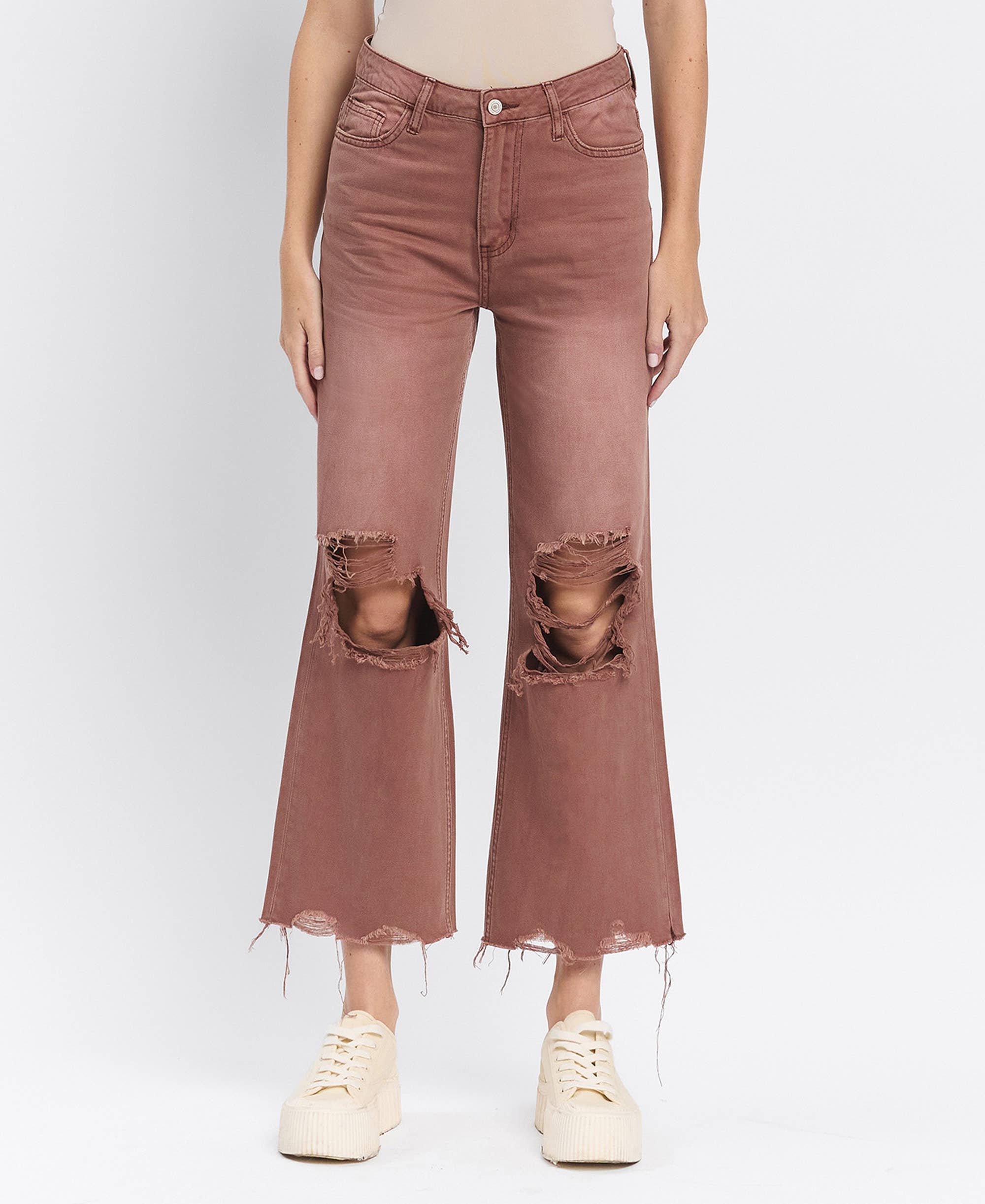 90'S VINTAGE SUPER HIGH RISE CROP FLARE JEANS