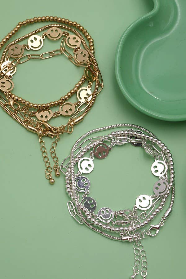 SMILEY BEAD SNAKE CHAIN 4 SET BRACELET
