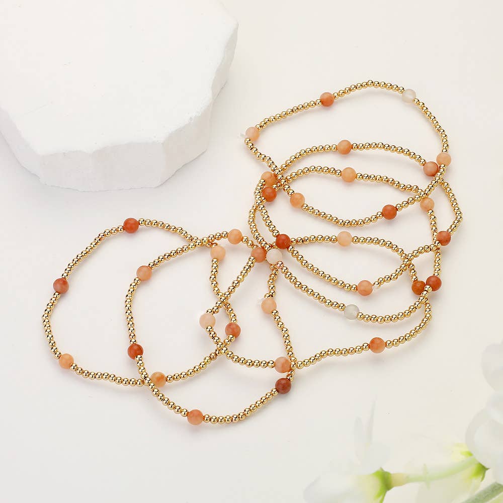 6PCS - Natural Stone Beaded Stretch Multi Layered Bracelets