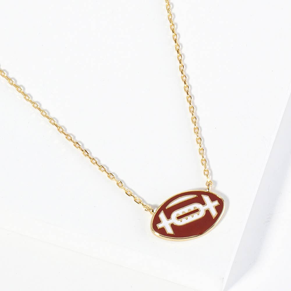Gold Dipped Gameday Enamel Football Pendant Necklace
