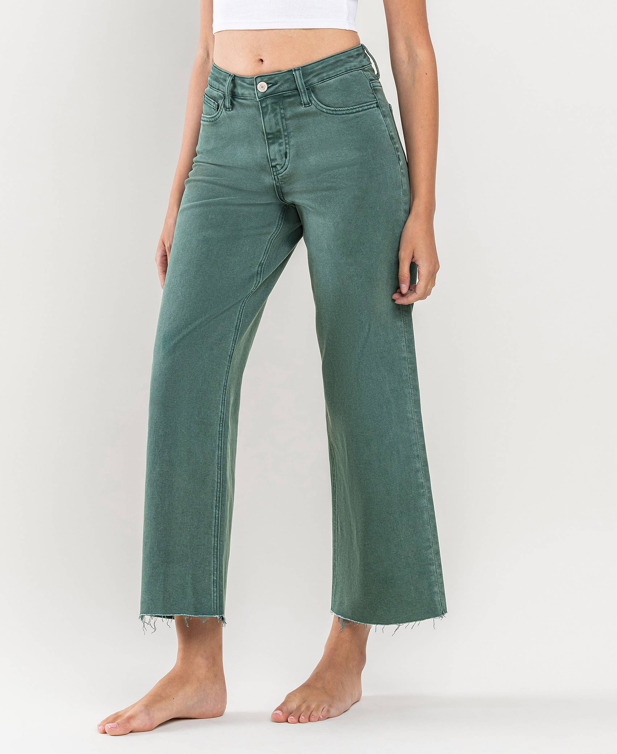 HIGH RISE CROP WIDE LEG JEANS