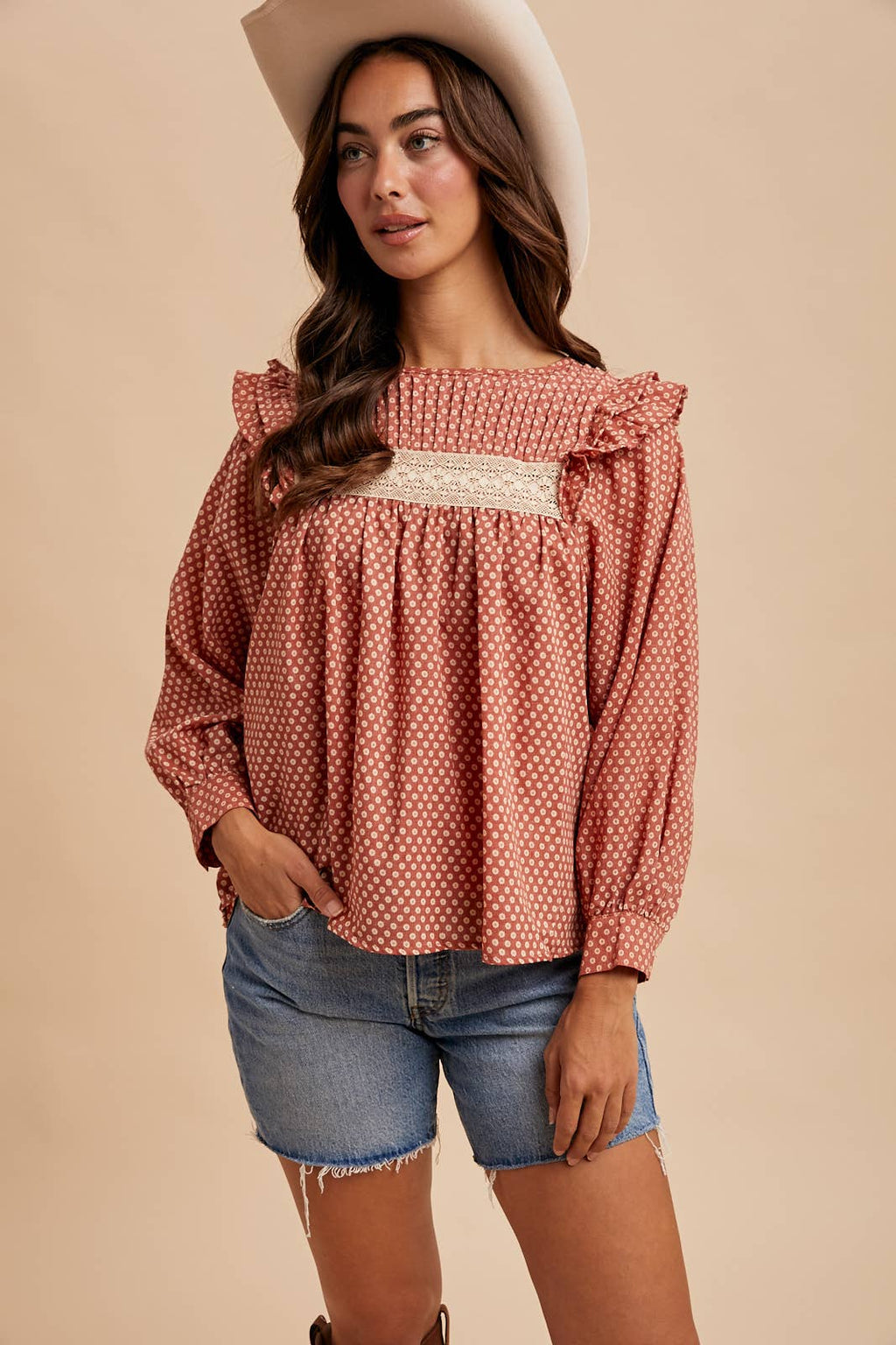 PINTUCK SMOCKED BLOUSE