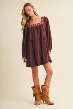 Autumn Harvest Square-Neck Embroidered Dress