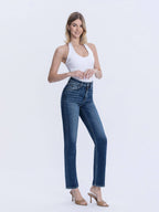 HIGH RISE FULL LENGTH DARK WASH STRAIGHT LEG JEAN
