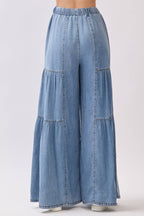 Chambray Mineral Washed Wide Leg Pants