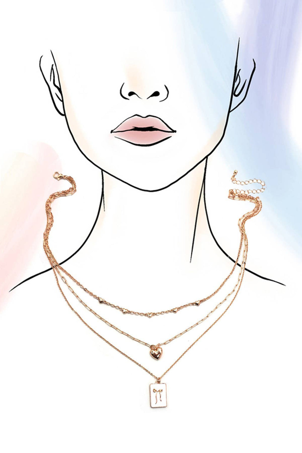 SQUARE BOW EPOXY CHARM LAYERED NECKLACE